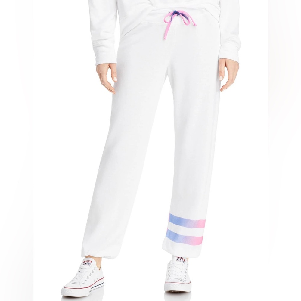SUNDRY White Sweatpants W/ Ombré Stripes